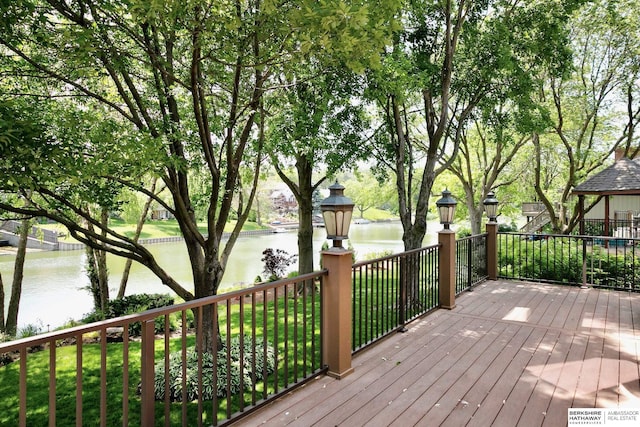 12829 Izard St, Omaha, NE 68154 - wooden terrace featuring a water view