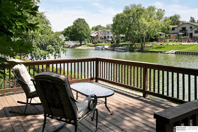12829 Izard St, Omaha, NE 68154 - wooden deck featuring a water view