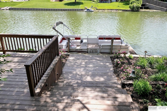 12829 Izard St, Omaha, NE 68154 - dock featuring a water view and a lawn