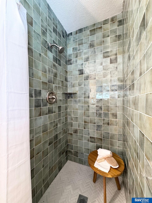 5941 Margo Dr, Lincoln, NE 68510 - bathroom with a tile shower and a textured ceiling