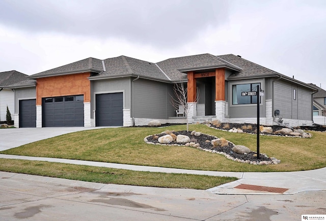 11602 S 116th St, Papillion, NE 68046 - prairie-style home with a garage, a front yard, concrete driveway, and roof with shingles