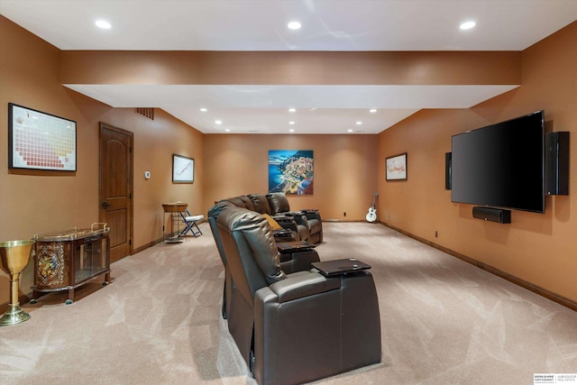 1215 N 136th St, Omaha, NE 68154 - home theater with light colored carpet, baseboards, and recessed lighting