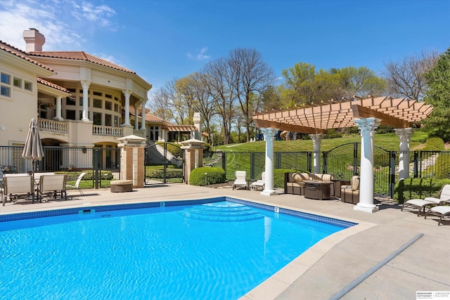 1215 N 136th St, Omaha, NE 68154 - community pool with a pergola, outdoor lounge area, a patio area, and outdoor dining area