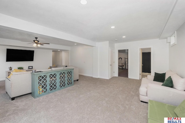 21808 Hilltop Ave, Gretna, NE 68028 - living room featuring carpet flooring, recessed lighting, and ceiling fan