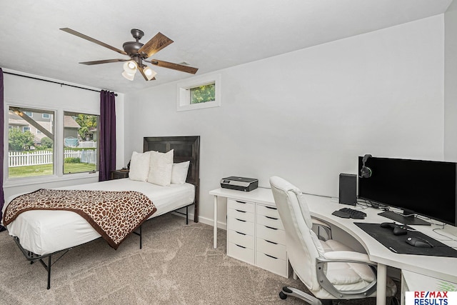 21808 Hilltop Ave, Gretna, NE 68028 - bedroom with carpet floors, multiple windows, an office area, and a ceiling fan