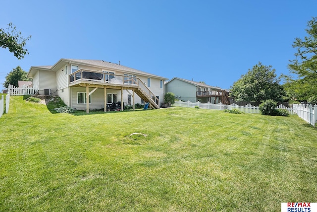 21808 Hilltop Ave, Gretna, NE 68028 - back of house featuring stairs, a fenced backyard, and a deck