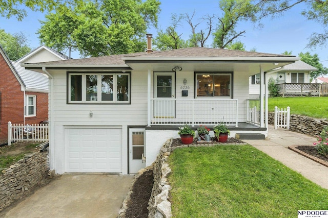 6236 Poppleton Ave, Omaha, NE 68106 - view of front facade featuring a garage, covered porch, a shingled roof, and driveway