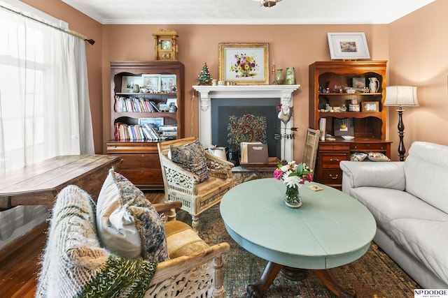 15410 Bennington Rd, Bennington, NE 68007 - living room featuring wood finished floors and ornamental molding
