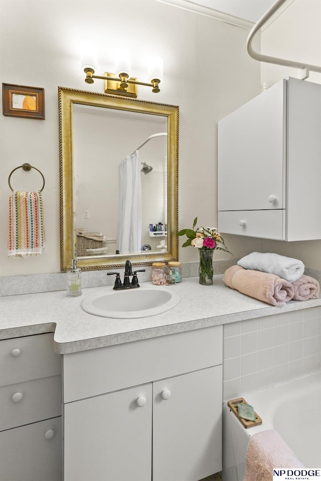 15410 Bennington Rd, Bennington, NE 68007 - bathroom with vanity, a tub, and a shower with curtain
