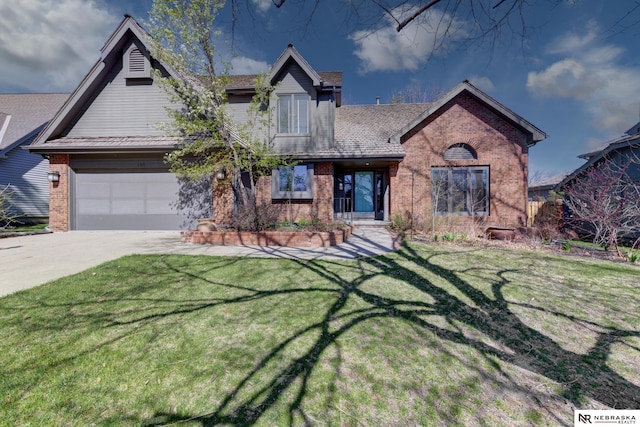 716 N 148th St, Omaha, NE 68154 - view of front of property with brick siding, concrete driveway, and a front lawn