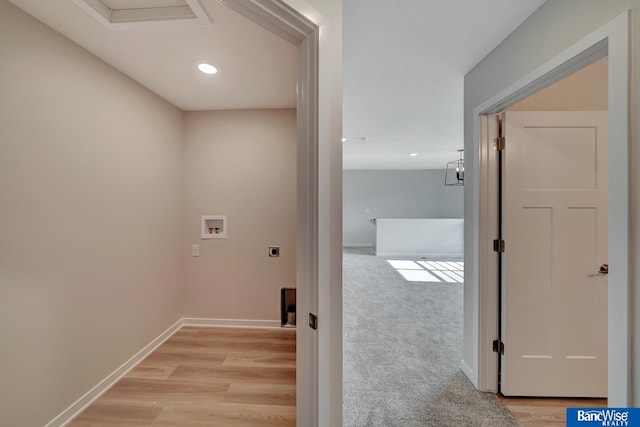 3556 Pearl Crescent Dr, Lincoln, NE 68504 - laundry area with hookup for an electric dryer, washer hookup, recessed lighting, baseboards, and light wood-type flooring