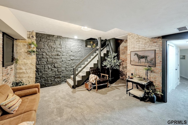 149 N 1st St, Seward, NE 68434 - living room with carpet floors and stairway