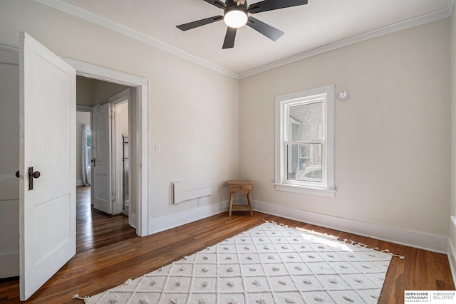 4427 Pine St, Omaha, NE 68105 - unfurnished room with crown molding, a ceiling fan, baseboards, and wood finished floors