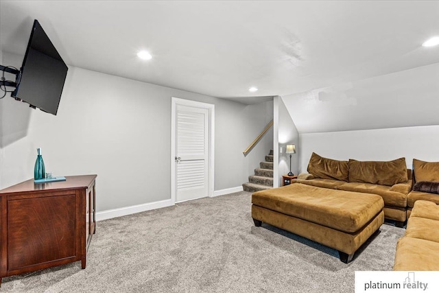 7784 N 88th Ave, Omaha, NE 68122 - living area featuring carpet floors, stairway, and recessed lighting
