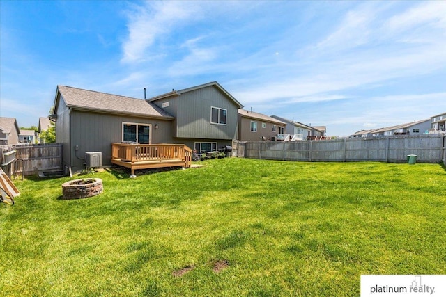 7784 N 88th Ave, Omaha, NE 68122 - back of property with an outdoor fire pit, a deck, and a fenced backyard