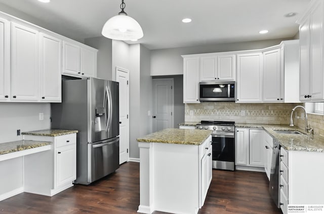 8925 N 159th Ave, Bennington, NE 68007 - kitchen with stainless steel appliances, a sink, recessed lighting, dark wood finished floors, and backsplash
