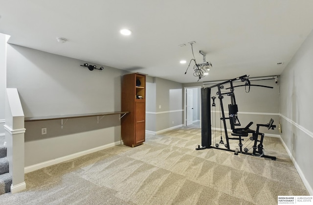 8925 N 159th Ave, Bennington, NE 68007 - exercise area featuring light colored carpet, recessed lighting, and baseboards