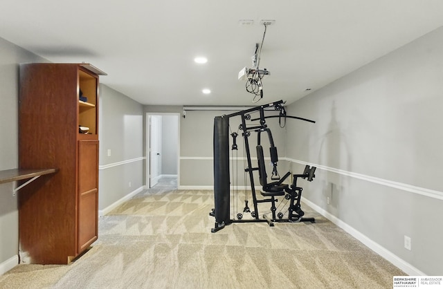 8925 N 159th Ave, Bennington, NE 68007 - exercise room with light carpet, baseboards, and recessed lighting