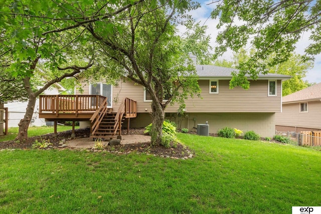 15461 Harney St, Omaha, NE 68154 - back of property with a deck, stairs, and cooling unit