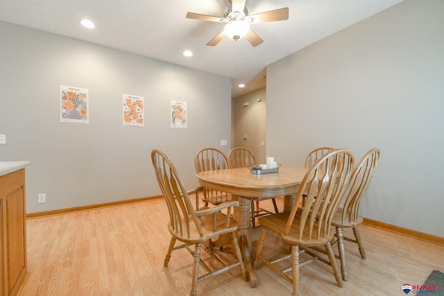 3934 Ballard Ct, Lincoln, NE 68504 - dining area featuring a ceiling fan, light wood-type flooring, recessed lighting, and baseboards