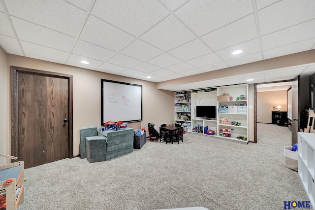 1309 Ridge Rd, Hickman, NE 68372 - playroom with carpet, a paneled ceiling, and recessed lighting