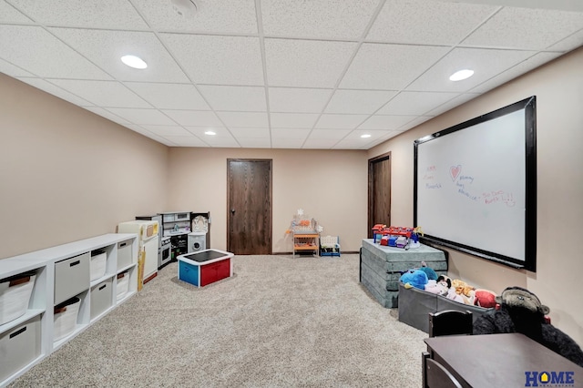1309 Ridge Rd, Hickman, NE 68372 - playroom with carpet floors, a paneled ceiling, and recessed lighting