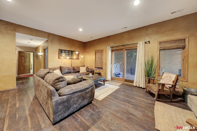 5100 Bridle Ln, Lincoln, NE 68516 - living room with dark wood-type flooring, recessed lighting, and baseboards