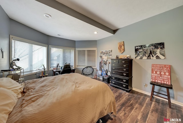 5100 Bridle Ln, Lincoln, NE 68516 - bedroom featuring dark wood-style flooring, baseboards, recessed lighting, and an office area