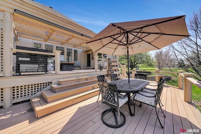 5100 Bridle Ln, Lincoln, NE 68516 - wooden terrace featuring outdoor dining area