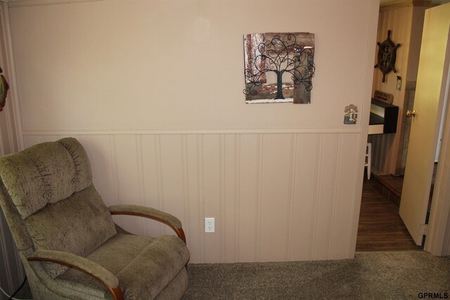 23809 F Plz Unit 9, Waterloo, NE 68069 - living area with a wainscoted wall, carpet, and a decorative wall