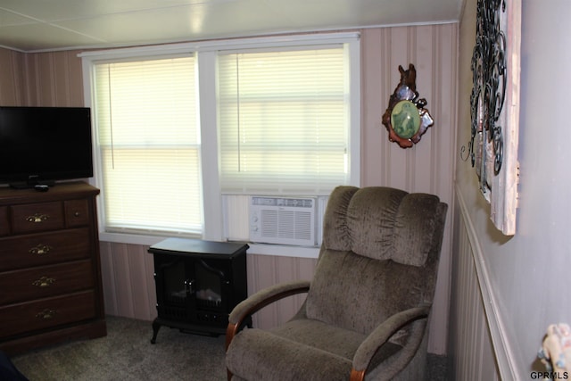 23809 F Plz Unit 9, Waterloo, NE 68069 - living area featuring carpet flooring, cooling unit, and plenty of natural light