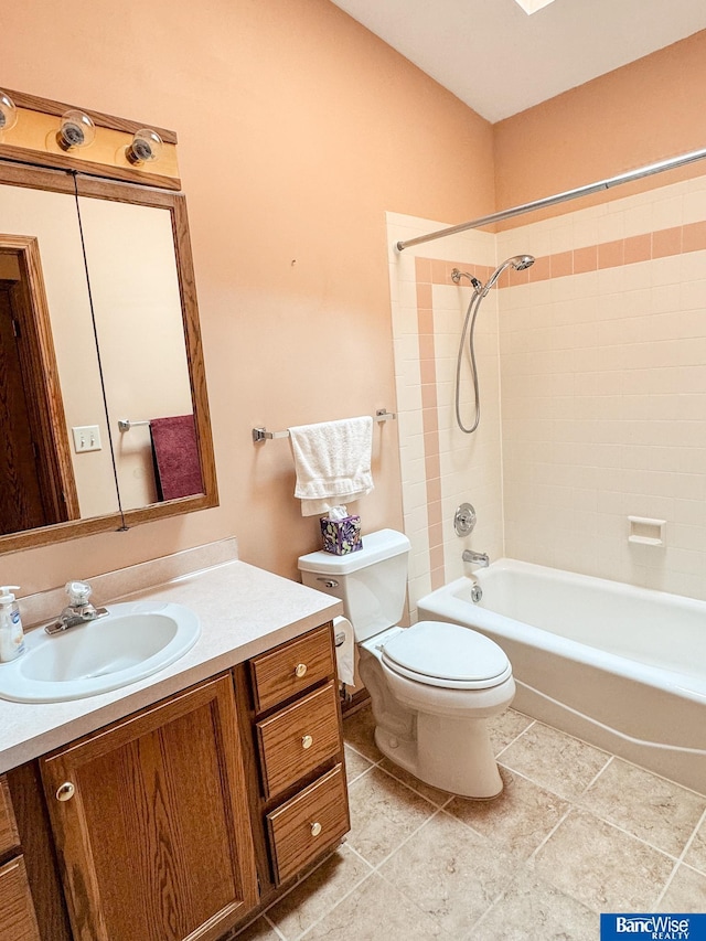 1881 Meadow Ln, Seward, NE 68434 - bathroom featuring toilet, vanity, bathing tub / shower combination, and tile patterned flooring
