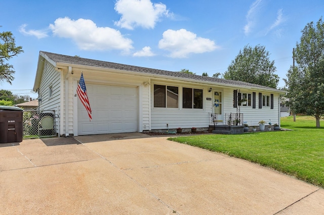 8345 Burt St, Omaha, NE 68114 - ranch-style home featuring driveway, a front yard, and a garage