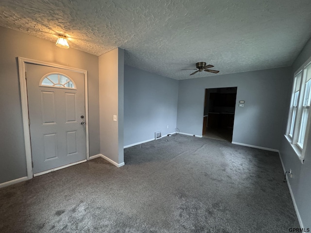 6035 Woolworth Ave, Omaha, NE 68106 - foyer with ceiling fan, dark colored carpet, a textured ceiling, and baseboards
