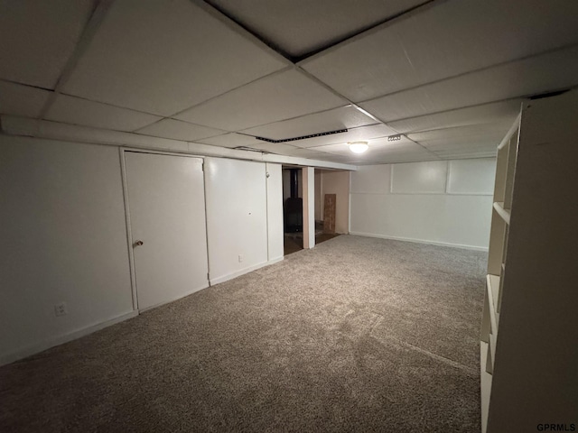 6035 Woolworth Ave, Omaha, NE 68106 - finished basement with carpet flooring, a drop ceiling, and baseboards