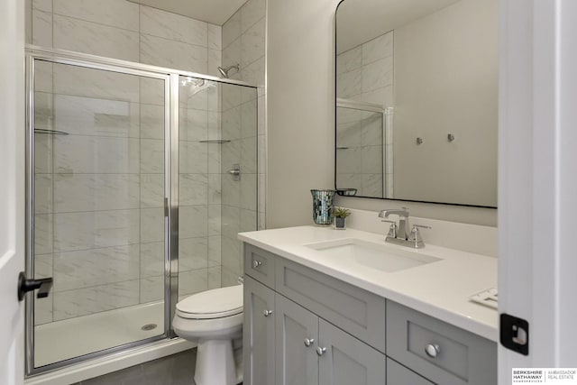 5807 N Hws Cleveland Blvd, Omaha, NE 68116 - full bathroom with vanity, a stall shower, and toilet