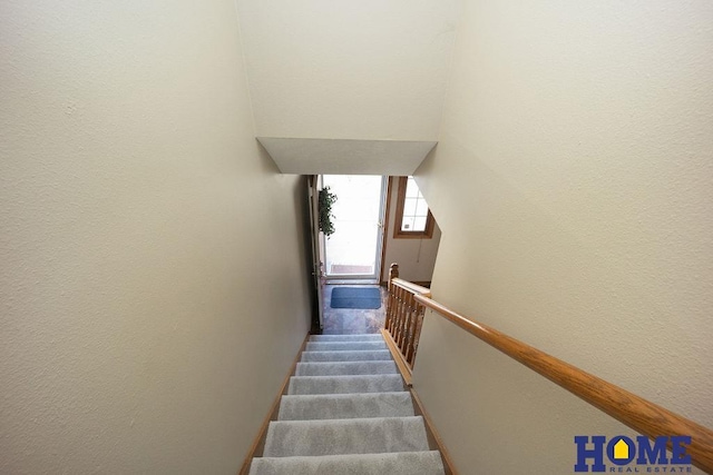 6207 Benjamin Pl, Lincoln, NE 68516 - staircase with a textured wall and carpet floors