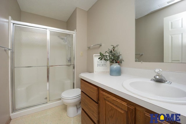 6207 Benjamin Pl, Lincoln, NE 68516 - bathroom featuring vanity, a shower stall, toilet, and tile patterned floors