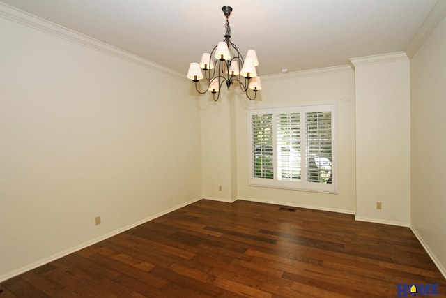6427 Lone Tree Dr, Lincoln, NE 68512 - spare room with a chandelier, dark wood finished floors, ornamental molding, and baseboards