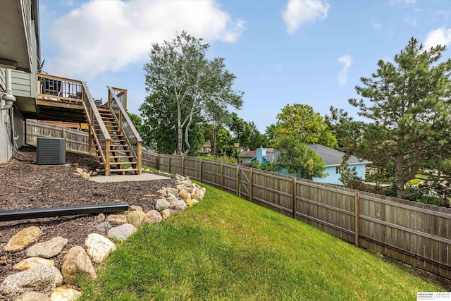 2629 N 129th Cir, Omaha, NE 68164 - view of yard featuring cooling unit, stairs, and a deck