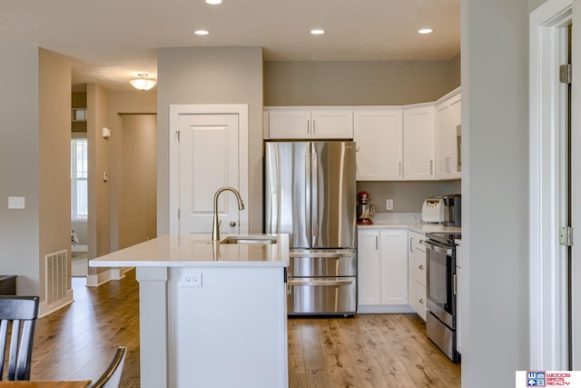 1637 W Avalanche Rd, Lincoln, NE 68521 - kitchen with appliances with stainless steel finishes, light wood-style flooring, white cabinets, and recessed lighting