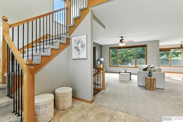 5418 S 165th St, Omaha, NE 68135 - stairs with carpet flooring, plenty of natural light, and a ceiling fan