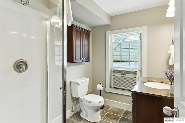 4668 Pine St, Omaha, NE 68106 - bathroom with a shower stall, vanity, cooling unit, and tile patterned floors