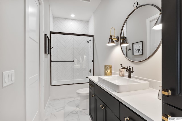 3307 S 209th St, Omaha, NE 68022 - bathroom featuring vanity, enclosed tub / shower combo, marble finish flooring, and recessed lighting