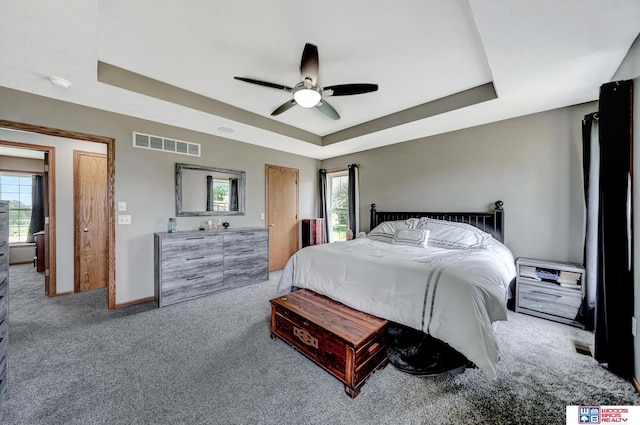 1035 Primrose Ln, Hickman, NE 68372 - bedroom with a tray ceiling, carpet flooring, ceiling fan, and baseboards