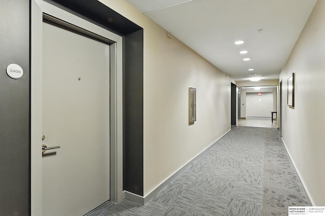 3200 Farnam Ct Unit 3409, Omaha, NE 68131 - hallway featuring recessed lighting, carpet floors, and baseboards