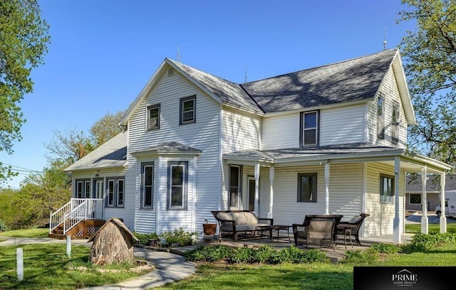 13602 S 36th St, Bellevue, NE 68123 - view of front of home with an outdoor living space, a shingled roof, and covered porch