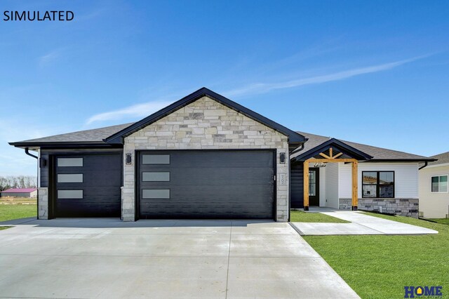 7918 Ponce Dr, Lincoln, NE 68516 - view of front facade with a garage, concrete driveway, and stone siding