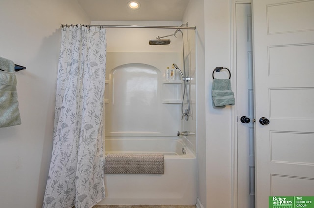 10505 Rosewater Pkwy, Bennington, NE 68007 - bathroom with shower / bath combo with shower curtain and recessed lighting