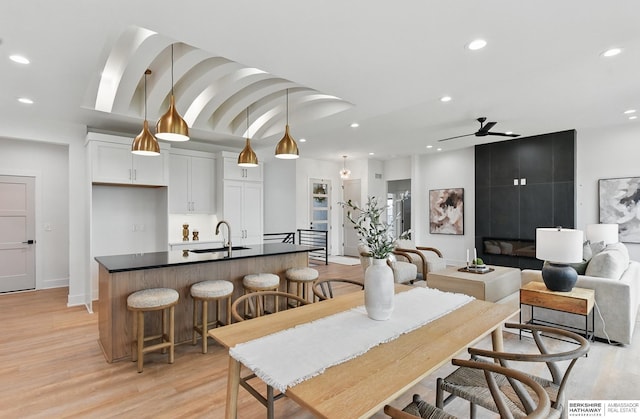 16951 Benjamin St, Bennington, NE 68007 - dining space featuring recessed lighting, ceiling fan, and light wood-style flooring